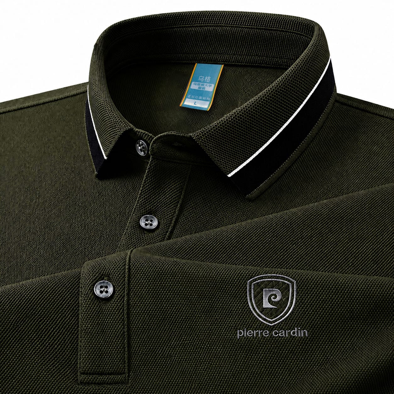 100% Knitting Dying PK Cotton Polo Shirt [ Pierre Cardin-Olive]